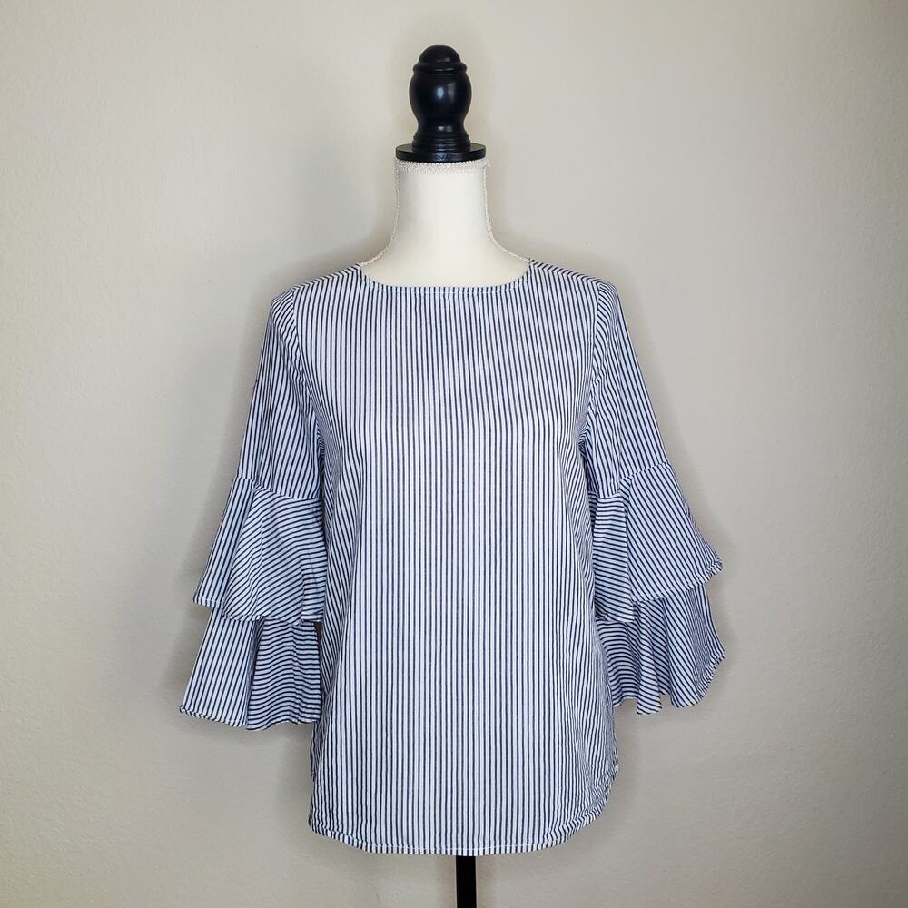 BeachLunchLounge Striped Bell Sleeve Blouse XS